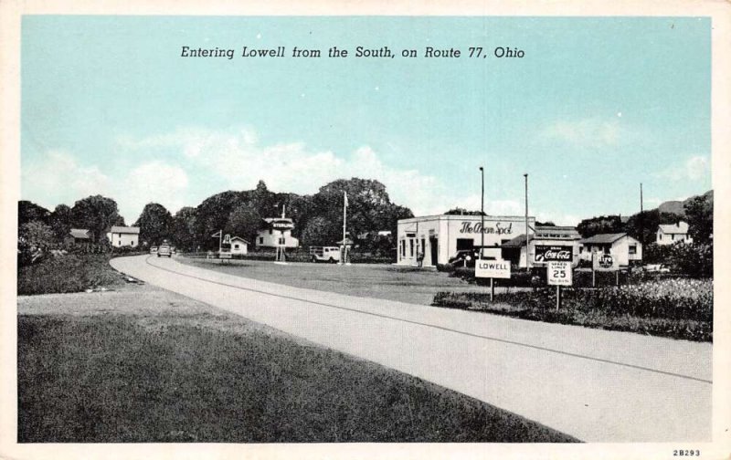 Lowell Ohio Route 77 Gas Station Coke Sign Vintage Postcard AA67783