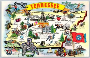 Tennessee 1960s Greetings MAP Postcard Flag