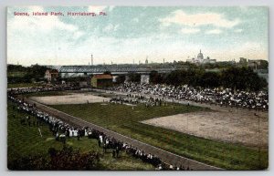 Harrisburg PA City Island Race Track Baseball Field Pennsylvania Postcard B49