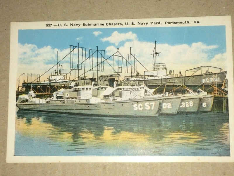 VINTAGE POSTCARD UNUSED NAVY SUBMARINE CHASERS PORTSMOUTH VA PENNY POSTCARD