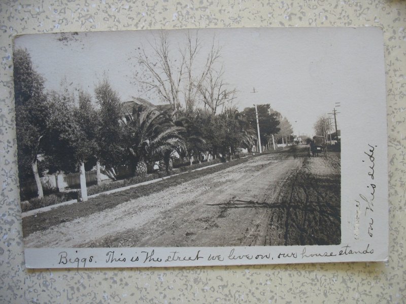 BIGGS (Butte County) CA 1908 REAL PHOTO residential street scene