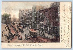 Worcester Massachusetts MA Postcard Main Street Opposite City Hall c1909 Vintage