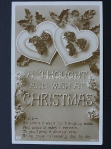 Christmas Greeting TWO HEARTS & A WISH AT CHRISTMAS c1911 RP Postcard by E.A.S.