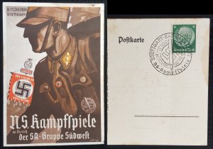 GERMANY THIRD 3rd REICH ORIGINAL CARD 1937 STUTTGART SA FIGHTING GAMES