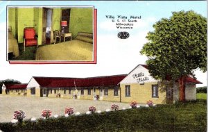 Milwaukee, WI Wisconsin  VILLA VISTA MOTEL  1957 Roadside Linen Postcard