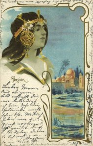 iran persia, Beautiful Persian Woman (1900) Art Litho Postcard