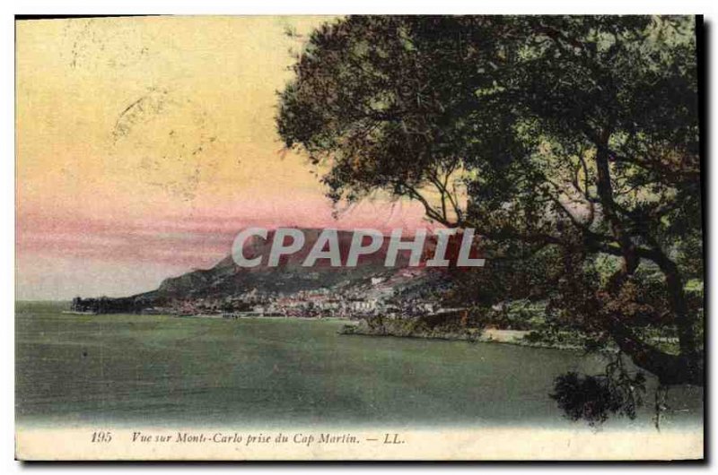 Old Postcard View Monte Carlo taking of Cap Martin