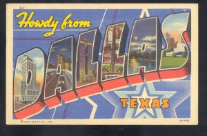 GREETINGS FROM DALLAS TEXAS VINTAGE LARGE LETTER LINEN POSTCARD