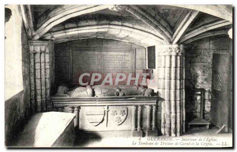 Old Postcard Guerande Interior of the Church Tomb Tristan Carne and the crypt