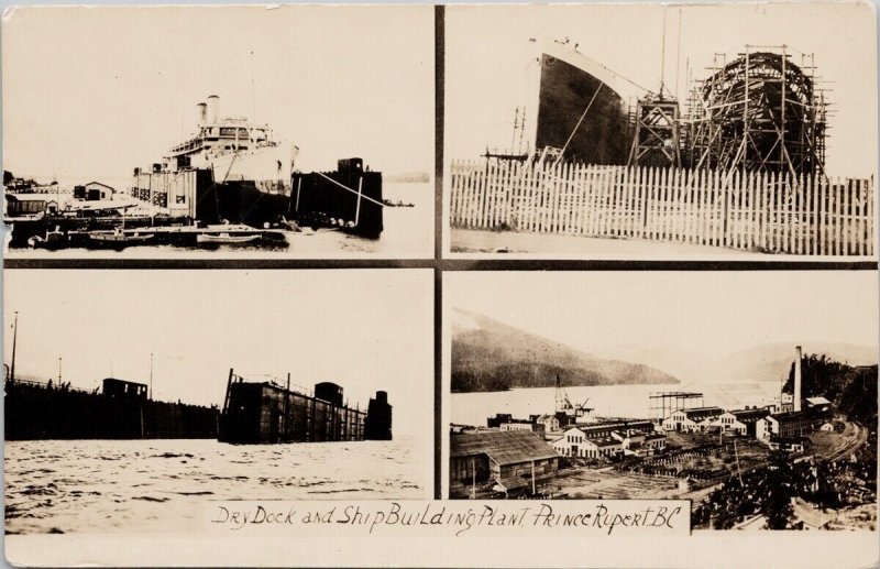 Prince Rupert BC Dry Dock Ship Building Plant Steamer RPPC Postcard E80 *as is