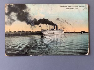Steamer Yale Leaving Harbor San Pedro CA Litho Postcard A1151085543