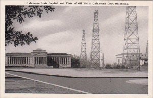 Oklahoma City Oklahoma State Capitol And Vista Of Oil Wells