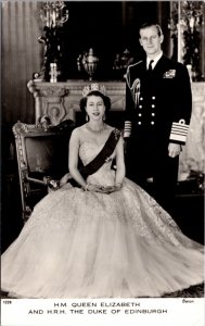 Real Photo Postcard H.M. Queen Elizabeth and H.R.H. The Duke of Edinburgh