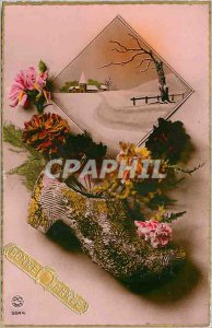 Old Postcard Flowers Shoe