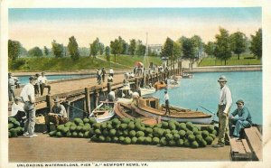 Kaufman 1920s Newport News Virginia Unloading Watermelons Pier Postcard 21-3729