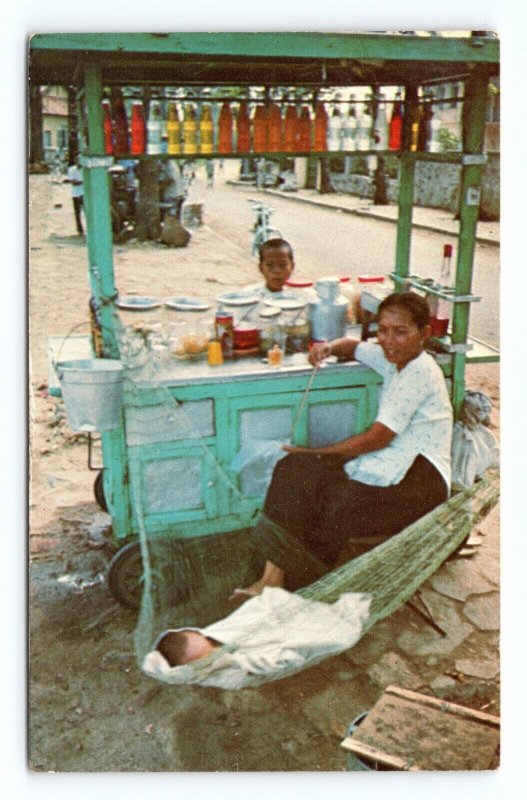 Market Stall Family Enterprise Hong Kong China Chrome Postcard B16