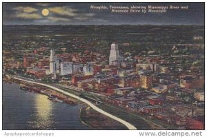 Tennessee Memphis Showing Mississippi River And Riverside Drive By Moonlight