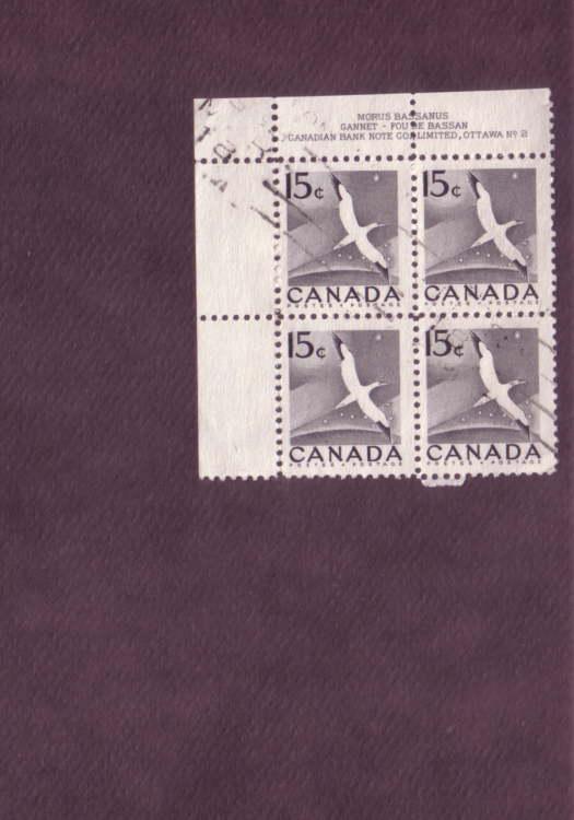 Canada, Used Inscription Block of Four, Goose, 10 Cent, Scott #343 