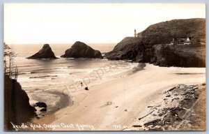 K45/ Heceta Head Oregon RPPC Postcard c1930s Geology Coast Highway 163