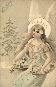 Christmas - Angel Woman Toys Beautiful Art c1900 Postcard