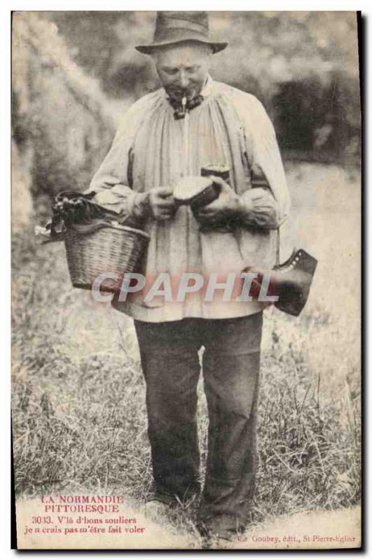 Postcard Old Clog Shoes Normandy Sabotier