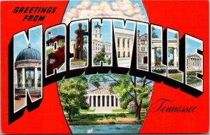Postcard TN LARGE LETTER LINEN Greetings from Nashville 1940s F32