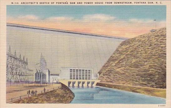 Architects Sketch Of Fontana Dam And Power House From Downstream Fontana Dam