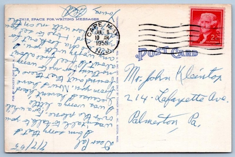 1955 HUNT'S PIER RICKER'S BEACH CAPE MAY NJ NEW JERSEY VINTAGE LINEN POSTCARD