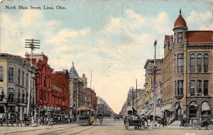 Lima Ohio~North Main St~Horses & Buggies~4-Story Corner Turret~Postcard c1910 