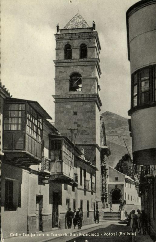 bolivia, POTOSI, Calle Tarija con la Torre de San Francisco (1950s) 