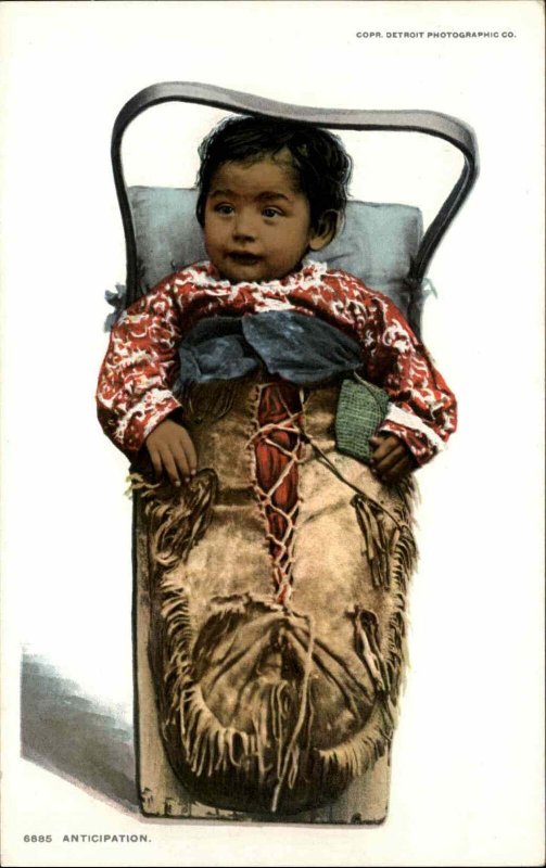 Indigenous Child Baby in Carrier Detroit Pub c1910 Vintage Postcard 