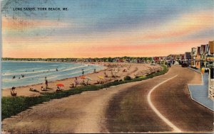 Long Sands York Beach Maine Scenic Coastline Linen Cancel WOB Postcard 