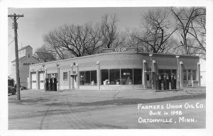 F40/ Ortonville Minnesota RPPC Postcard c1950s Farmers Oil Company Gas Station