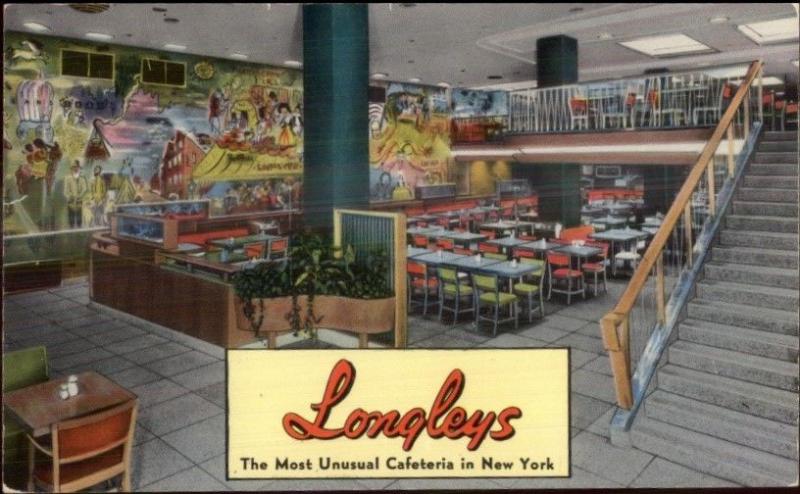 Longleys Cafeteria New York City 6th Ave at 50th Old Postcard