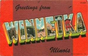 1953 Greetings From Winnetka, Illinois -  Vintage Big Letter Postcard