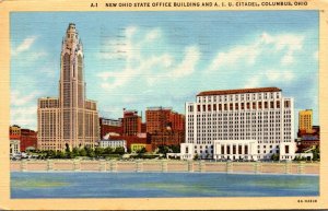 Ohio Columbus New Ohio State Office Building and A I U Citadel 1949 Curteich