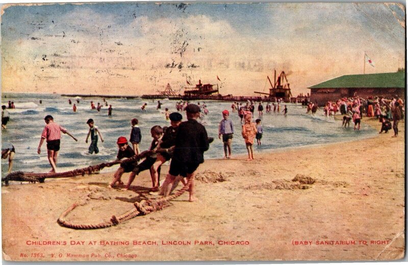 Children's Day at Beach Baby Sanitarium Chicago IL c1909 Vintage Postcard V11