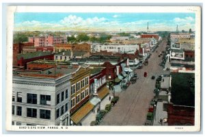 1929 Bird's Eye View Railroad Street Cars Building Fargo North Dakota Postcard