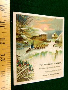 1893 Winter Sheep Herder Pharaoh & Woods, Worcester, MA Victorian Trade Card #R