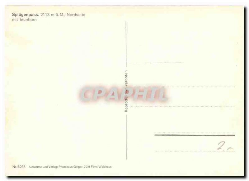 Postcard Modern Splügenpass Nordseite put Teurihorn