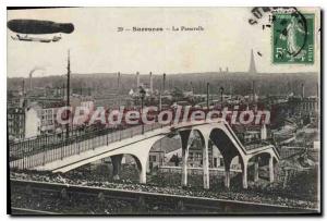 Old Postcard The Airship Suresnes Footbridge