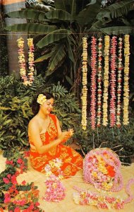 Woman & Leis HAWAII Island Flowers c1960s Chrome Vintage Postcard