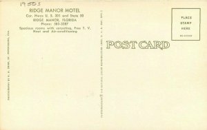 Florida Roadside Hwy 301 Ridge Manor Motel 1950s Postcard Snow Teich 20-1617