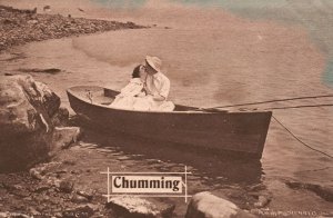 Vintage Postcard 1910's Chumming Romance Couple Lovers Kissing Scene on Boat