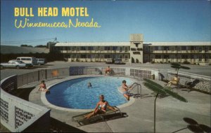 Winnemucca Nevada NV Bull Head Motel Bathing Beauties Pool c1950s-60s Postcard