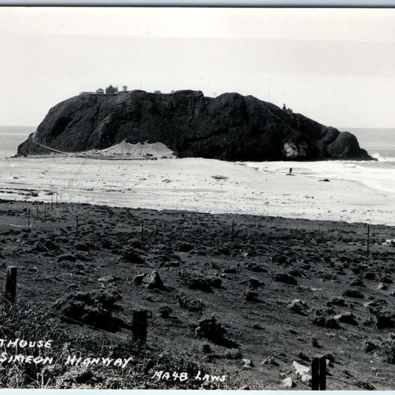 c1940s US Hwy 1 Highway CA RPPC Point Sur Lighthouse San Simeon Roosevelt A164
