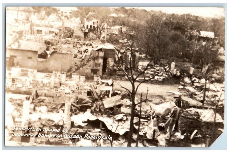 c1940's WWII Destruction US Japan Bombs Bataan Philippines RPPC Photo Postcard