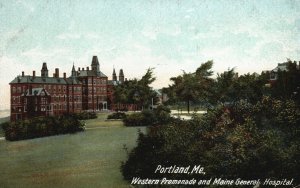 Vintage Postcard Western Promenade And Maine General Hospital Portland Maine ME