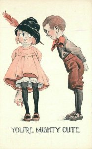 C-1910 Mighty Cute Girl romance Comic Humor artist impression Postcard 22-3394