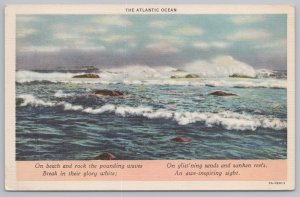 Linen~Atlantic Ocean & Poem On Bottom~Vintage Postcard